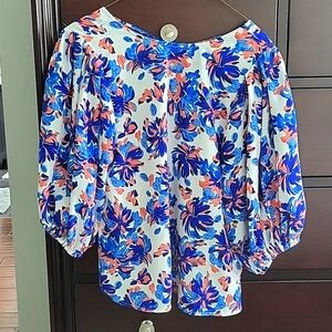 THML puff sleeve floral blouse with tie back